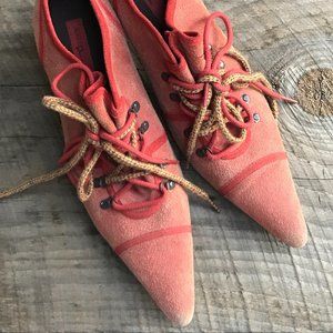 DIESEL Red Suede Lace-Up Stiletto Sneaker Pumps Size EU41